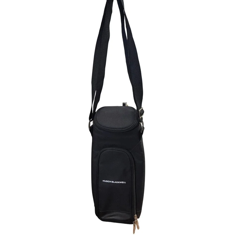 Picnic at Ascot Black Insulated Single Bottle Wine Carrier Bag Husch Blackwell‎